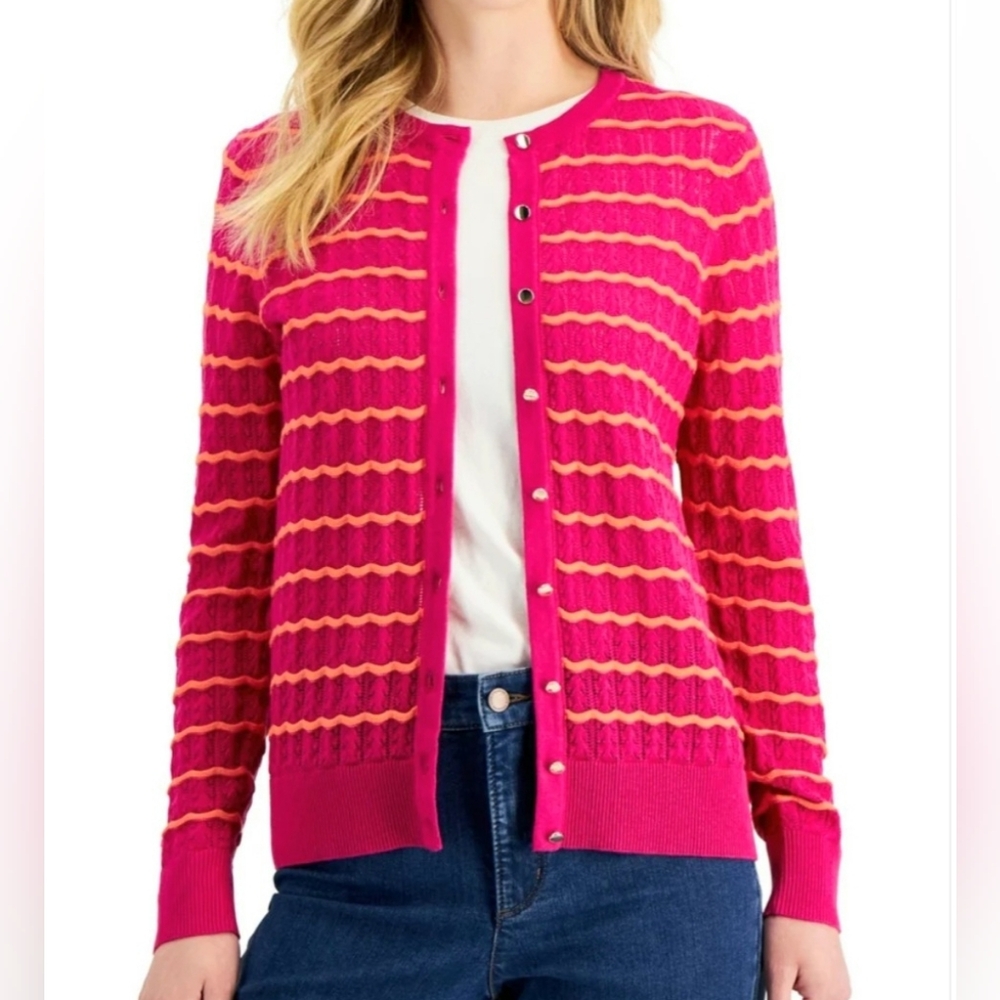 NWT Sz M- Pink & Orange Pointelle Cardigan
